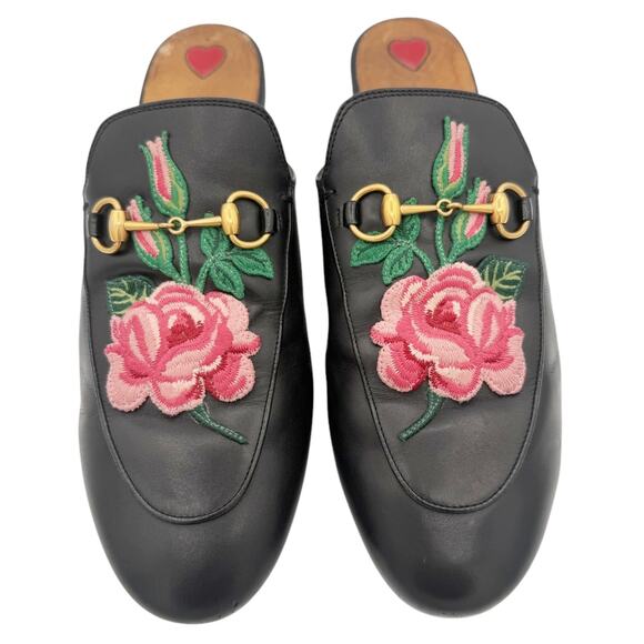 Gucci Princetown Horsebit Loafer Floral Flower Black Leather Mules EU 41 US 11 - Picture 12 of 16